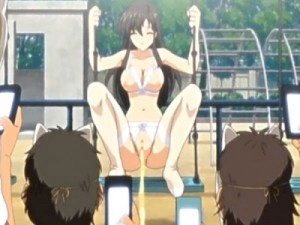 【エロアニメ】 黒髪ロングの清楚な学園のアイドルが公園で露出放尿プレイさせられ男子たちと乱交セックス